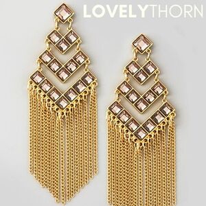 JULES SMITH // ltd ed art deco hematite crystal 14k gold plated chain fringe